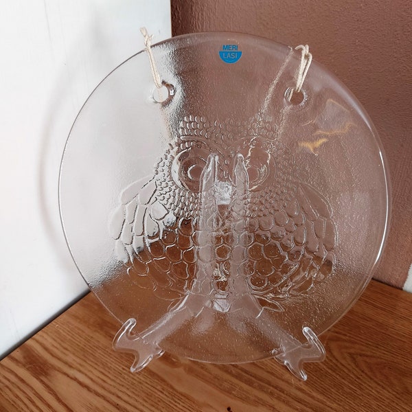 Vintage MERI LASI HELSINKI Pressed Glass Owl Suncatcher, Finland, 1980s