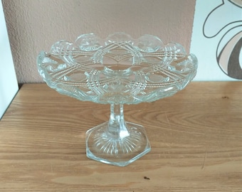 Vintage Clear Glass CAKE Dish on a Stand, Mid Century