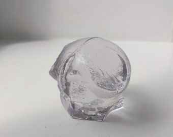 Sweden ART GLASS Elephant Figurine, paperweight, Pukeberg Pressed Glass, 1970s