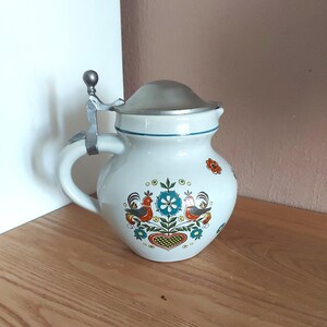 Vintage German Ceramic Rustic Pitcher with Lid, Small Cream or Milk Pitcher, Germany, 1970s