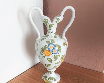 ヴィンテージのイタリア製陶器の花瓶、手作り陶器、アンフォラの花瓶