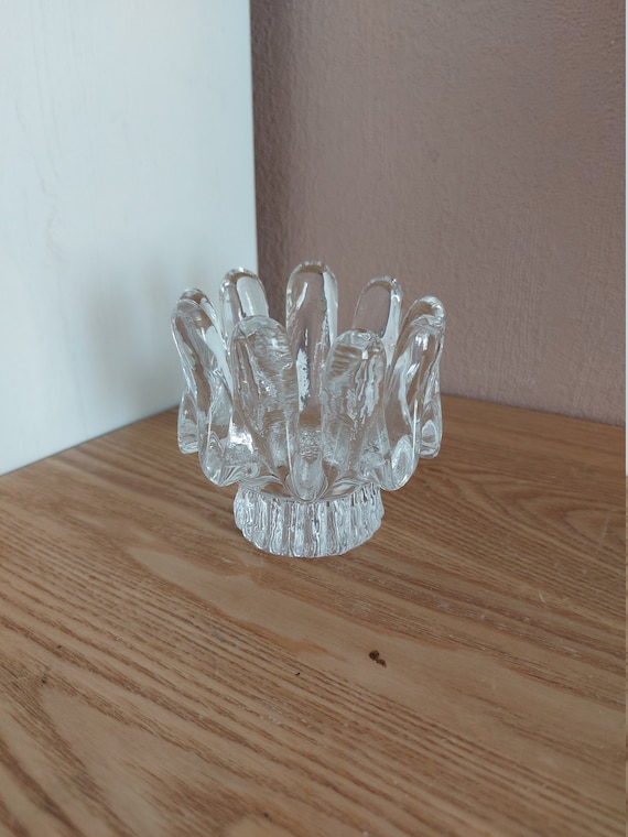 Swedish Crystal Glass Candelholder Kosta Boda Goran Warff Sunflower Scandinavian Design Glass