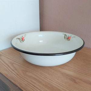 Vintage Enamel Bowl, Rustic Home Decor, USSR, 1980s