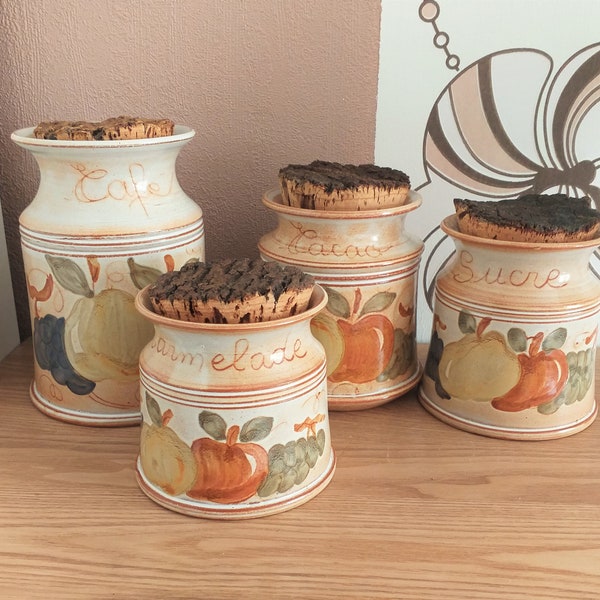 LA Poterie PROVENCE Frankrijk keramische keukenpotten Set 4 met houten doppen