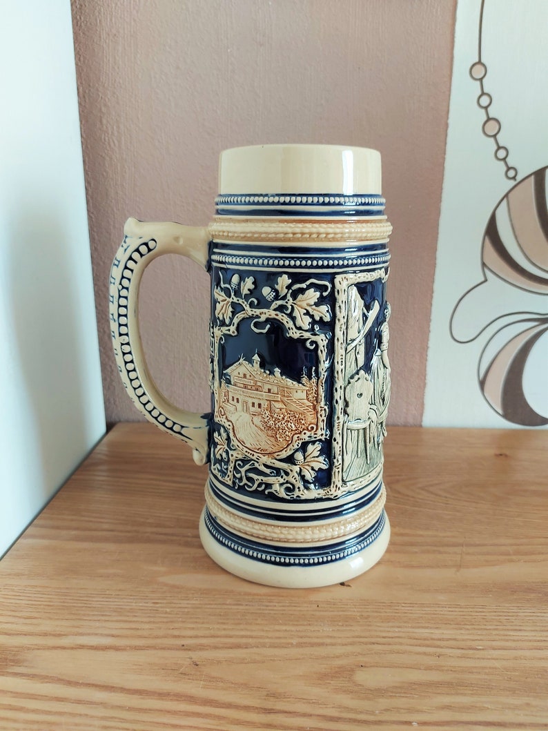 Vintage Ceramic Beer Stein, Large German Glazed Beer Mug, Germany, 1960s image 2