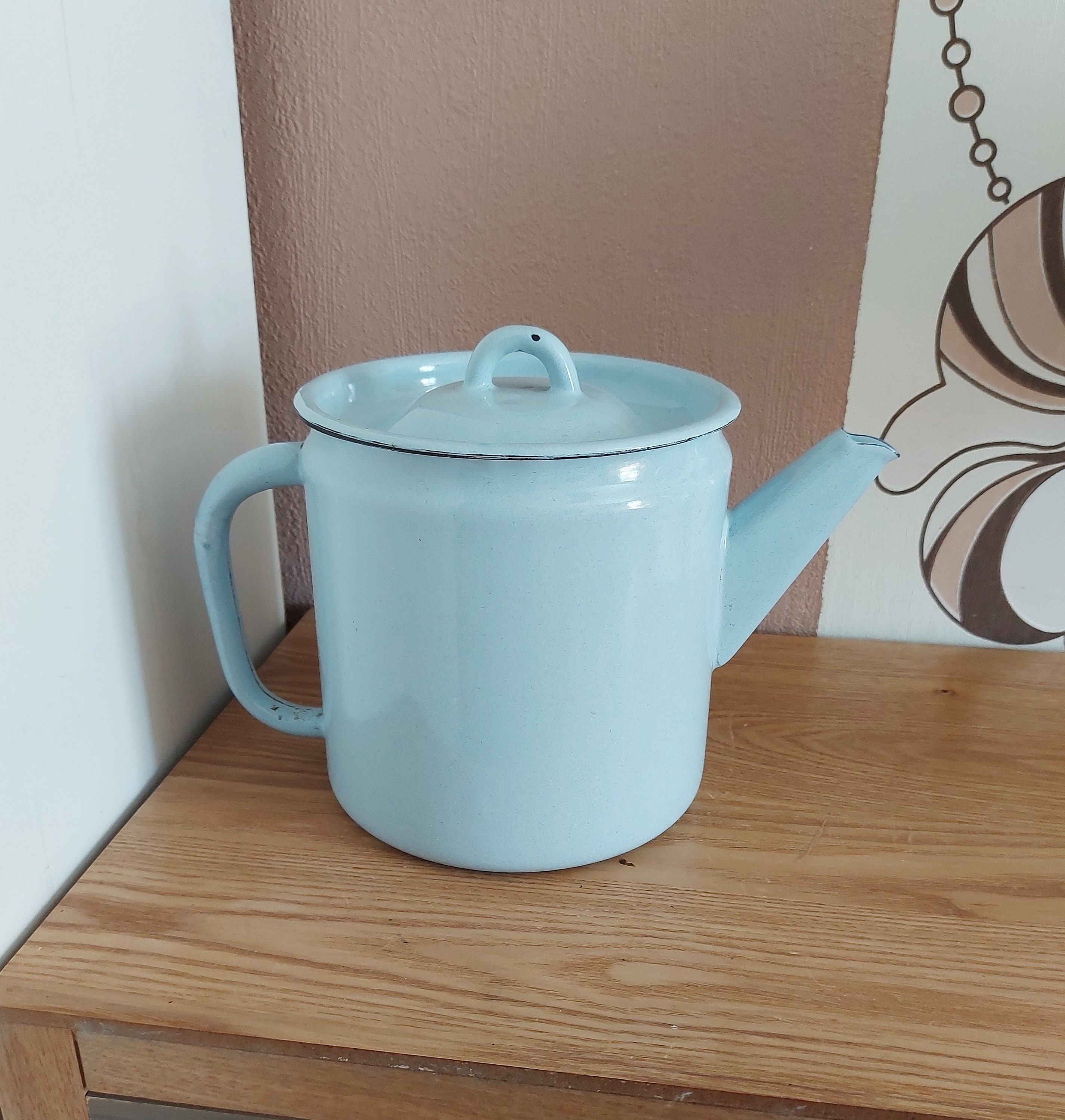Vintage Blue Enamel Teapot Retro Enamel Metal Teapot Etsy