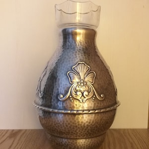 Vintage JUGENDSTIL Silver Plate Vase with Glass Flask, 1910s