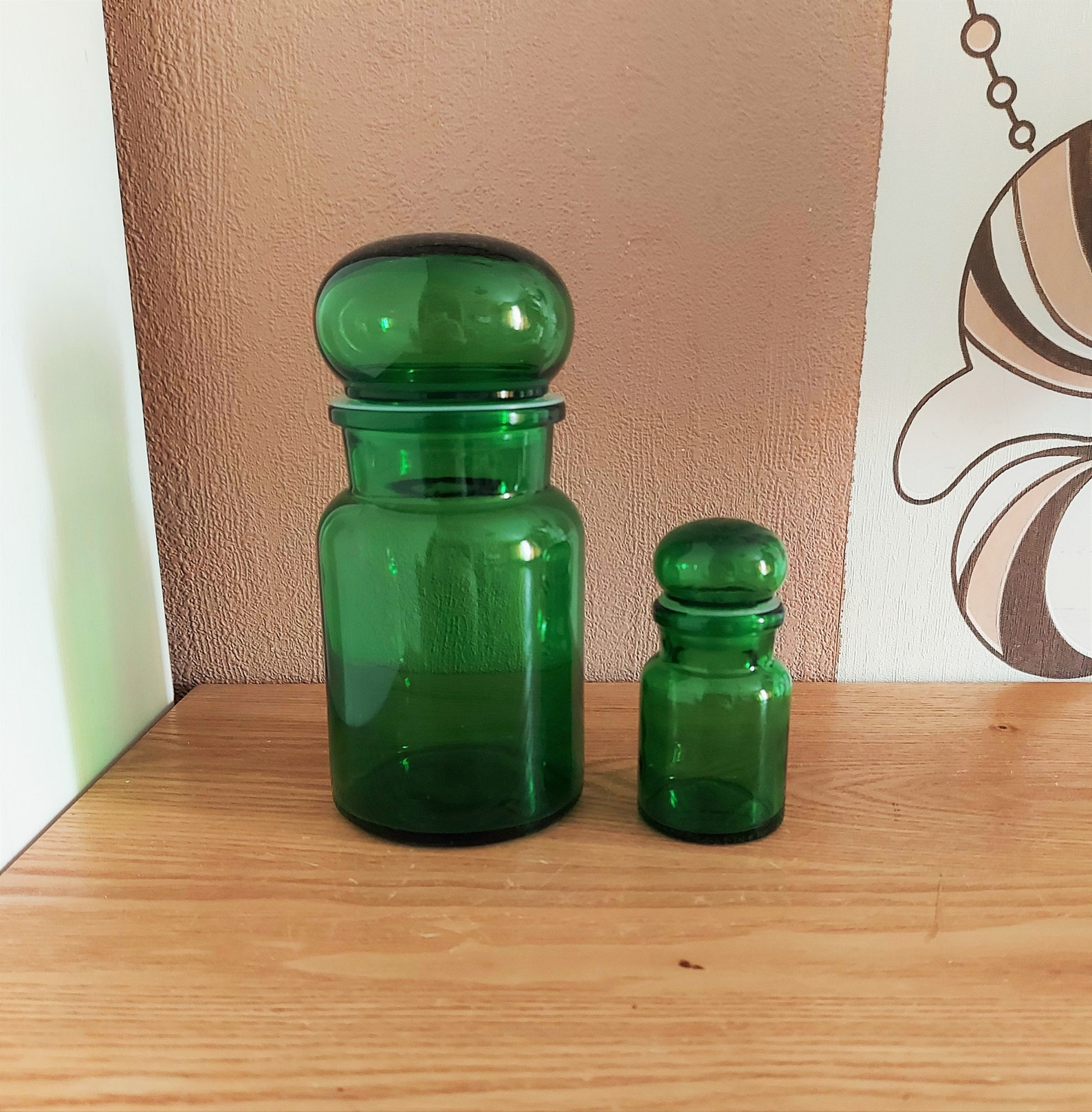Vintage Belgian Glass Apothecary Jars SET 2 Emerald Greens Etsy
