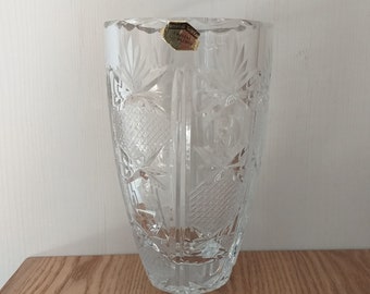 Jarrón KRISTAL ZAJECAR vintage con 24 % cristal de plomo Au-Plomb cortado a mano, Yugoslavia, años 70