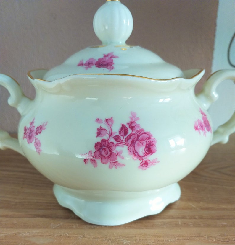 Vintage Porcelain Sugar Pot With Flowers Motive Norway 1950s Etsy