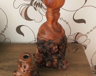 ヴィンテージ木製キャンドルホルダーセット2、ハンドメイドキャンドル