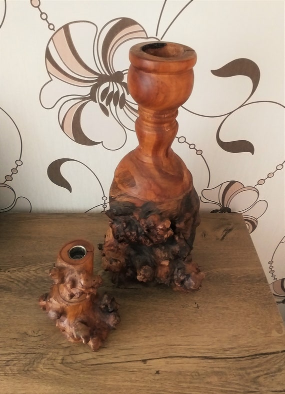 ヴィンテージ木製キャンドルホルダーセット2、ハンドメイドキャンドル