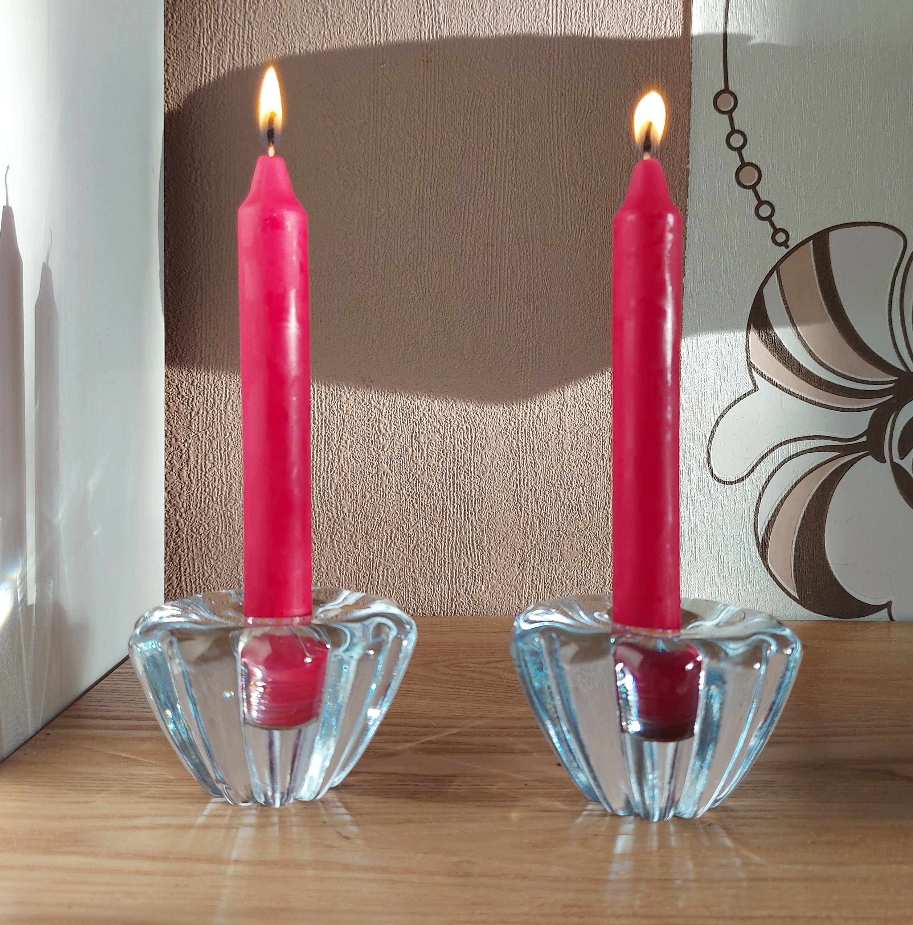 Vintage ORREFORS Stella Glass Candle Holders SET 2, Sweden, 1960s