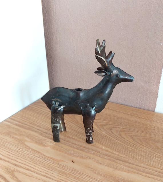 ヴィンテージ ハンドメイド メタル 鹿の置物 キャンドルホルダー 