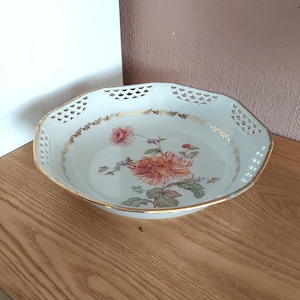 Vintage SCHWARZENHAMMER Porcelain Serving Dish, Porcelain Openwork Bowl, Germany, 1940s