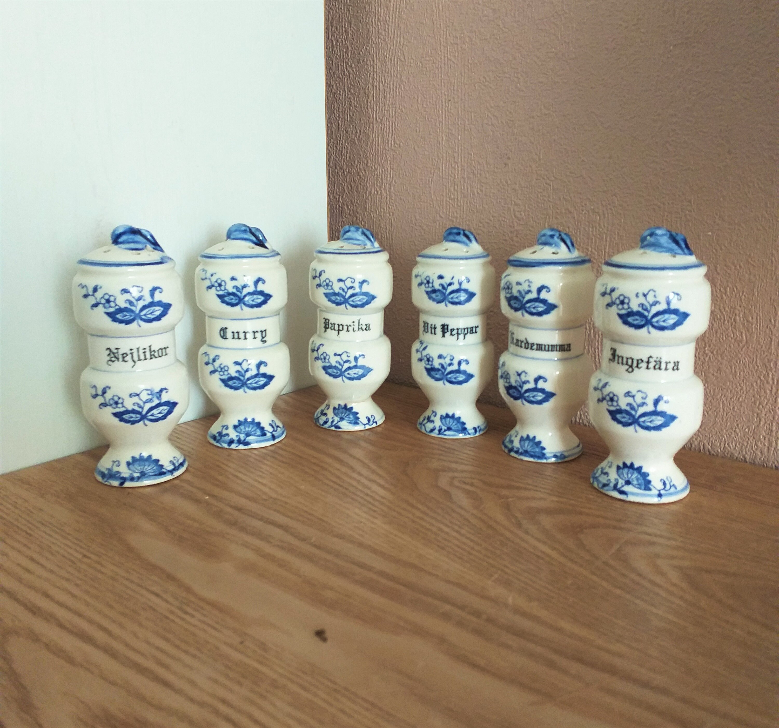 Vintage Ceramic Blue Onion Pattern SPICE JARS SET 6 Japan 1950s Etsy