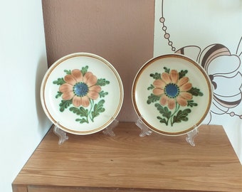 Vintage francés cerámica GIEN platos de postre SET 2, Francia, década de 1970