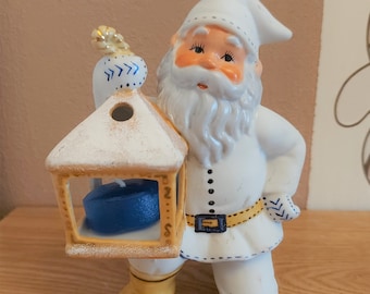 Vintage Scandinavian Hand Made White Ceramic Gnome with Candle, Sweden, 1990s