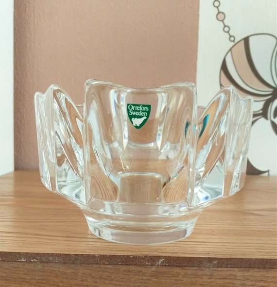 オレフォスクリスタルボウル 2個セット 1970年代 ガラス製花型ボウル