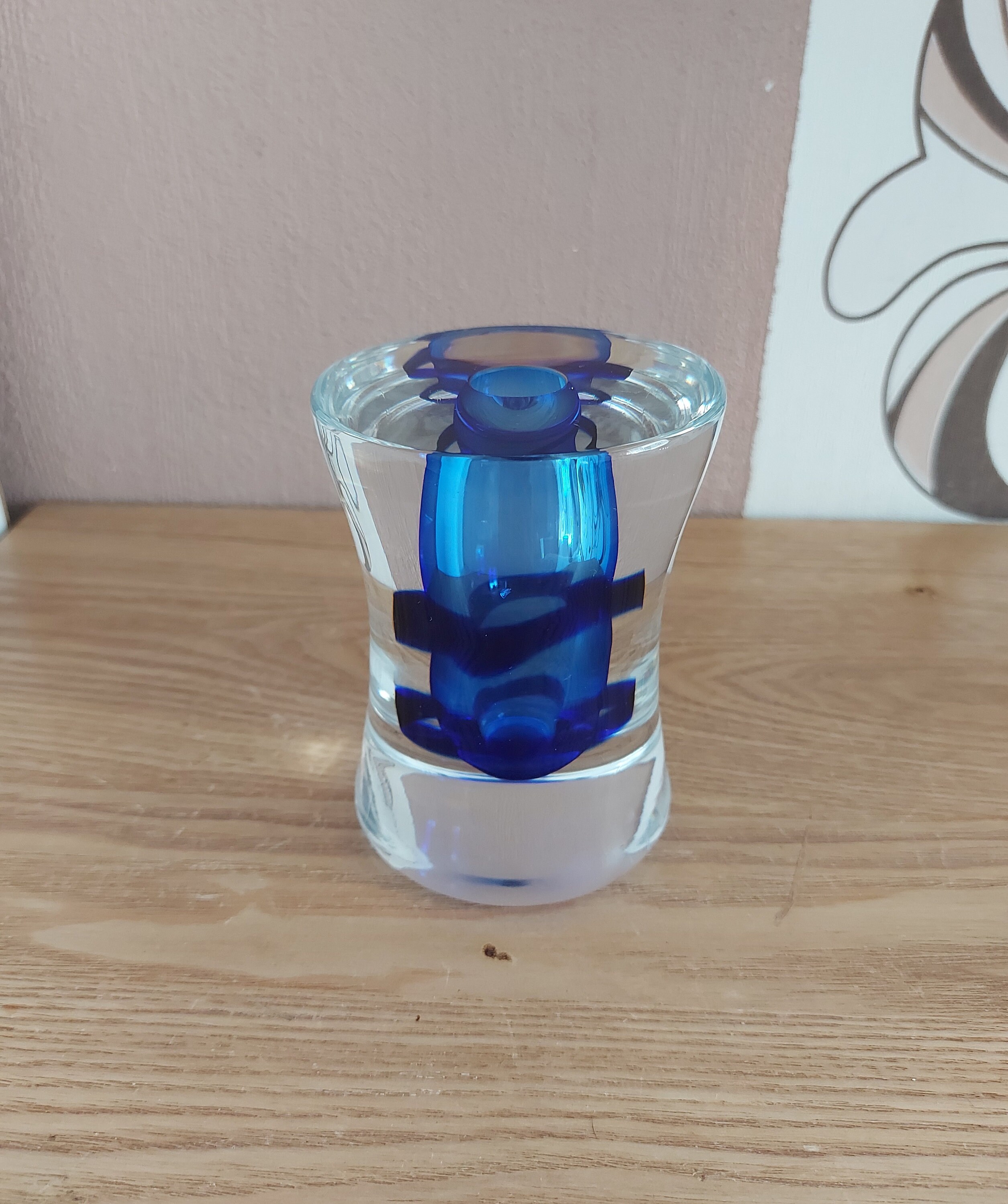 ヴィンテージ アート ガラス クリアとコバルトブルーのガラス
