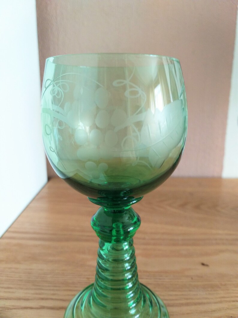 Vintage ROEMER Green Glass Grape Etched Wine Glasses SET 2 Etsy