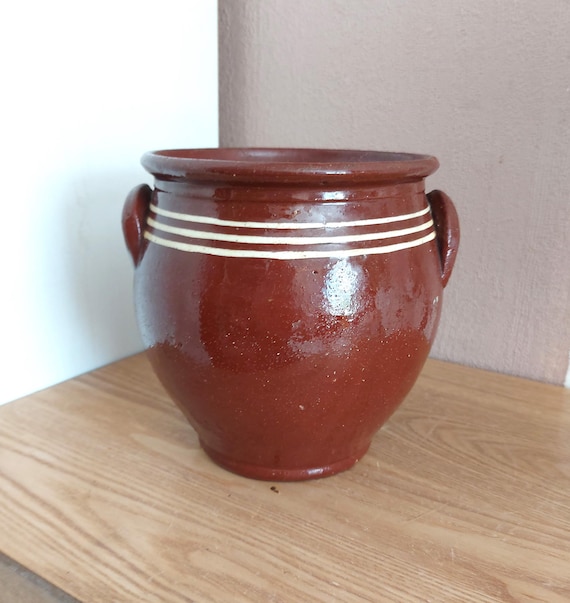 Vintage glasierte braune Keramiktopf, skandinavische Keramiktopf