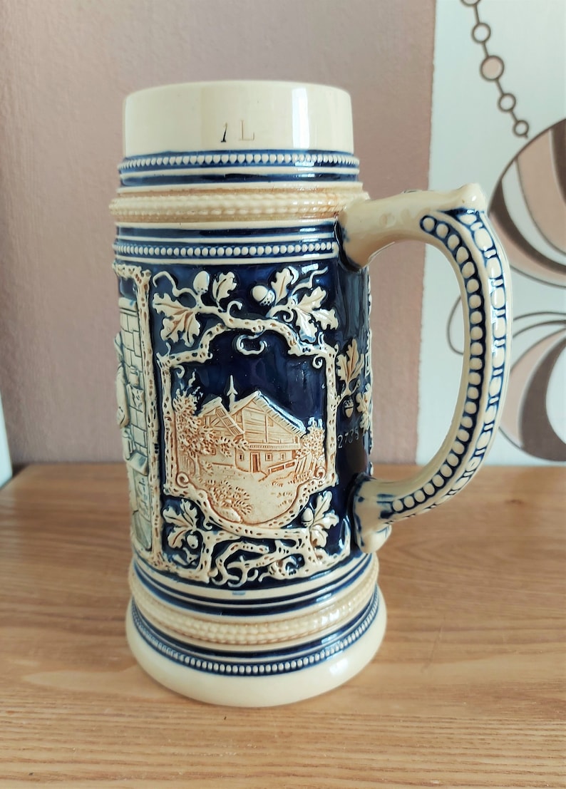 Vintage Ceramic Beer Stein, Large German Glazed Beer Mug, Germany, 1960s image 4