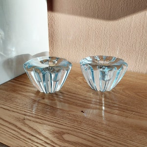 Vintage ORREFORS Stella Glass Candle Holders SET 2, Sweden, 1960s