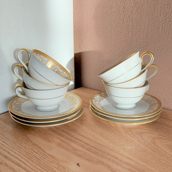 Service 6 Tasses à Café En Porcelaine Bareuther Bavaria - 100 Jahre Waldsassen - Doré