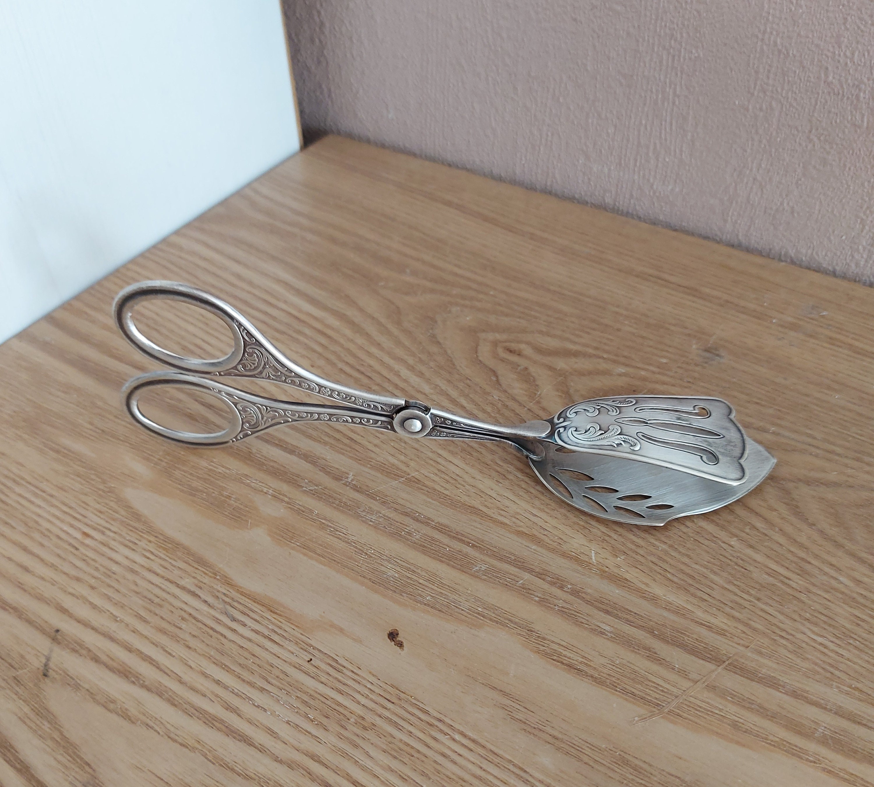 vintage grasoli silver plate serving scissor, pinces à pâtisserie, allemagne, années 1950