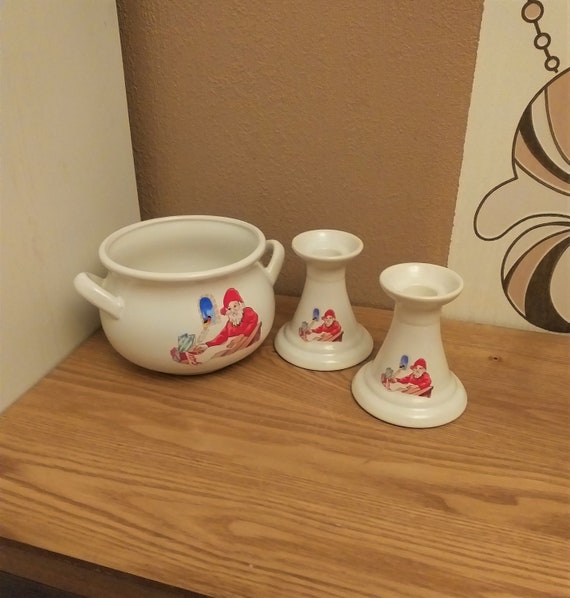 Vintage Weihnachtsporzellan SET 3, Paar Kerzenhalter und Kanne