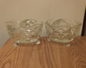 Vintage Pressed Glass 3 Footed Bowls SET 2, England, 1960s