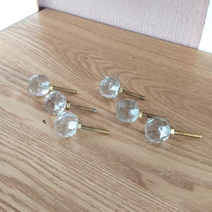 Vintage Small Clear Glass Knobs SET 6 , Glass Knobs, Cabinet Knobs