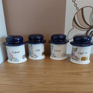 Vintage Porcelain SERRA ANGOL Sugar & Coffee  Kitchen Jars, Chile, 1990s