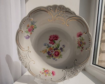 Vintage BAREUTHER BAVARIA 4914  relief large flower DISH, Old Germany porcelain