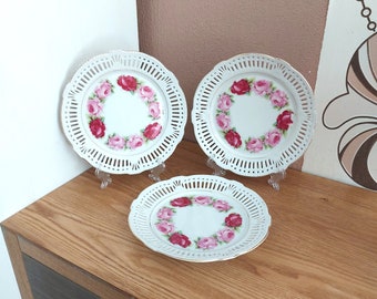 ポーランド製　ハンドメイド　花柄 プレート 3枚セット ヴィンテージ磁器の花柄プレートセット カロリナ ポーランド デザート