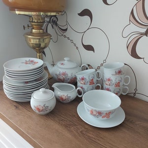 Vintage CZECH BOHEMIA Inglazed Porcelain Tea SET 26, Czechoslovakia, 1980s