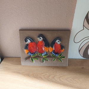 Vintage Scandinavian Ceramic Wall Plque with Birds Relief, Sweden