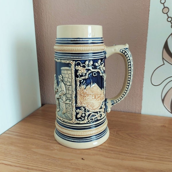 Vintage Ceramic Beer Stein, Grande boccale di birra glassata tedesca, Germania, 1960