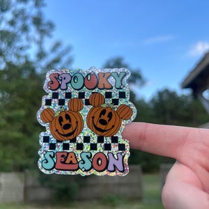 Pegatina de calabaza de Mickey: Pegatina de Halloween de temporada espeluznante, adorable vinilo de otoño, Calabaza de ratón, Pegatina de Halloween no tan aterradora