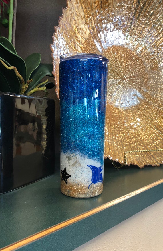 Beach Themed Tumbler/ Ocean/ Seashells/ Starfish/ Blue Tumbler Etsy