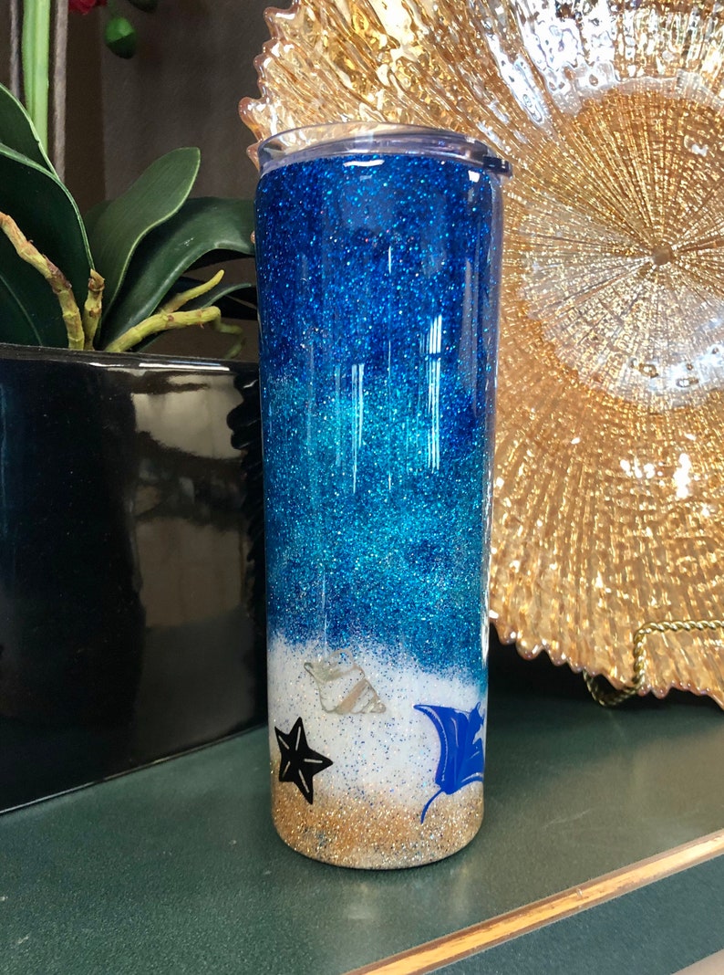 Beach Themed Tumbler/ Ocean/ Seashells/ Starfish/ Blue Tumbler Etsy