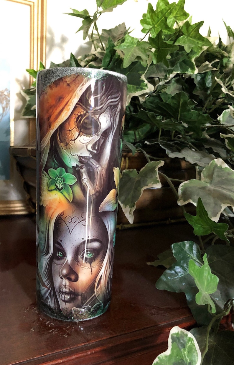 Sugar Skull Tumbler/ Green/ Tattoo Tumbler Etsy