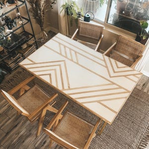 The Cara -  Modern Boho Art Deco DiningRoom Table with Chevron Design