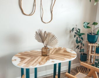 Herringbone Dining Table l Boho Style | Epoxy Resin Art Table