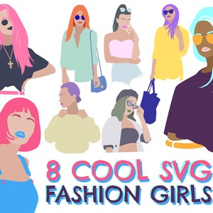 8 Cool SVG Fashion Girls Women Bundle, Clipart, Cricut, Crafting, web e imágenes digitales