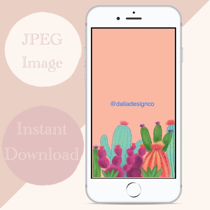 Cactus Phone Wallpaper Cactus Drawing Hand Drawn Instant Download