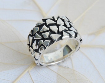 Silver ring decorated, with small silver plates - silver 925, special ring