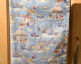 Retro Paris Scene Towel with French Flag Ribbon