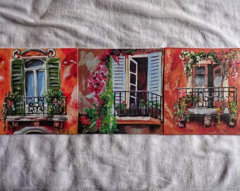 The Vintage Balcony_Handmade Paintings (Set of 3) - Home Decor